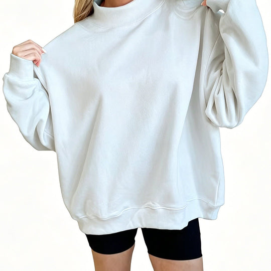 Damen Oversize Sweatshirt mit Stehkragen und Ballonärmeln Nord Taschen