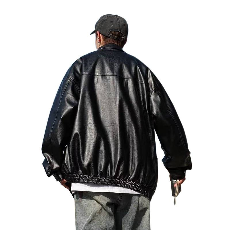 Herren Oversized Kunstlederjacke im Bomberstil mit Stehkragen und elastischem Saum Nord Taschen