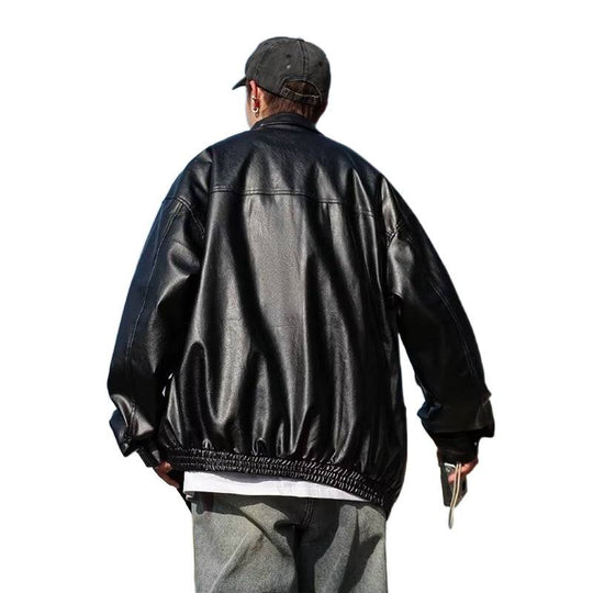 Herren Oversized Kunstlederjacke im Bomberstil mit Stehkragen und elastischem Saum Nord Taschen