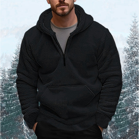 Herren sherpa fleece-hoodie mit halbem Reißverschluss, Kapuze und großer Kängurutasche Nord Taschen