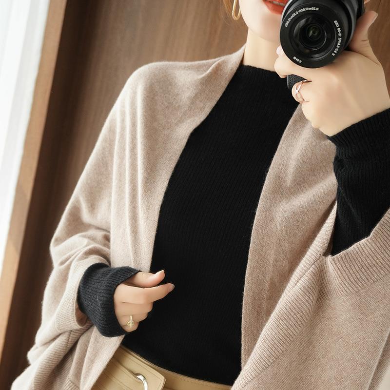 Damen Langer offener Kaschmir‑Look Strick-Wrap mit überschnittener Ärmelpartie Nord Taschen