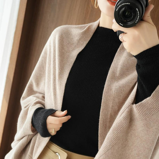 Damen Langer offener Kaschmir‑Look Strick-Wrap mit überschnittener Ärmelpartie Nord Taschen