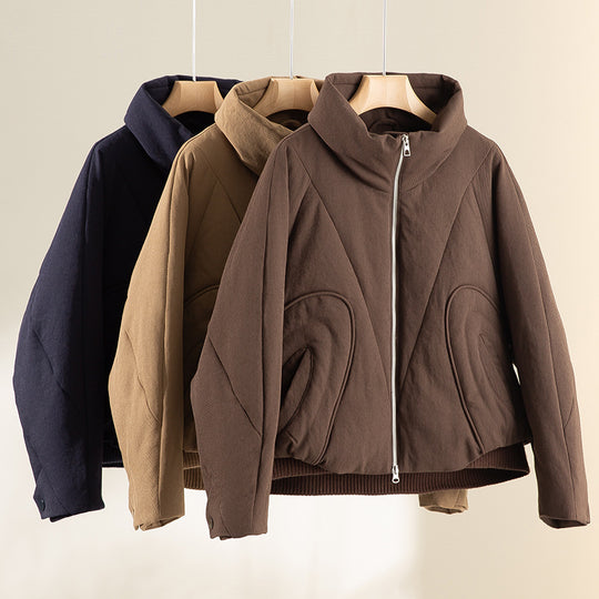 Damen Kurze gesteppte Steppjacke mit hohem Stehkragen und skulpturaler Nahtführung Nord Taschen