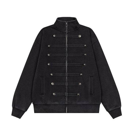 Herren Militärisch inspirierte Sweatjacke mit Stehkragen und Zierknopfleisten Nord Taschen