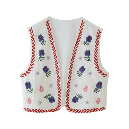 Damen Bestickte Baumwoll‑Weste im Boho‑Stil mit V‑Ausschnitt und Zierborte Nord Taschen