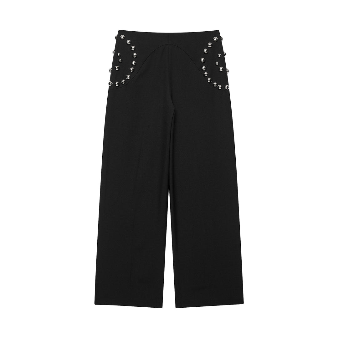 Damen Weite Highwaist-Hose mit Nietenbesatz und dekorativen Zierperlen Nord Taschen