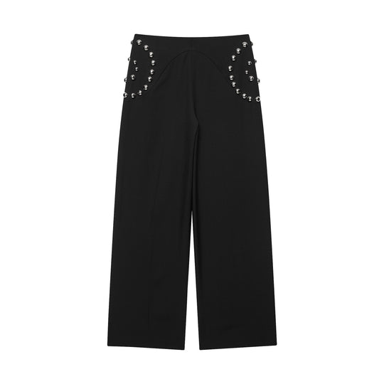 Damen Weite Highwaist-Hose mit Nietenbesatz und dekorativen Zierperlen Nord Taschen