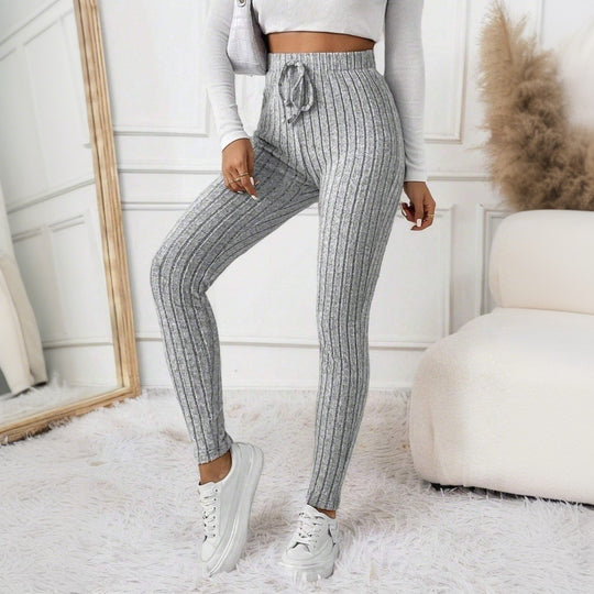 Damen gerippte Highwaist-Stricklegging mit Tunnelzug, elastischer Bund und figurbetonter Skinny-Passform Nord Taschen