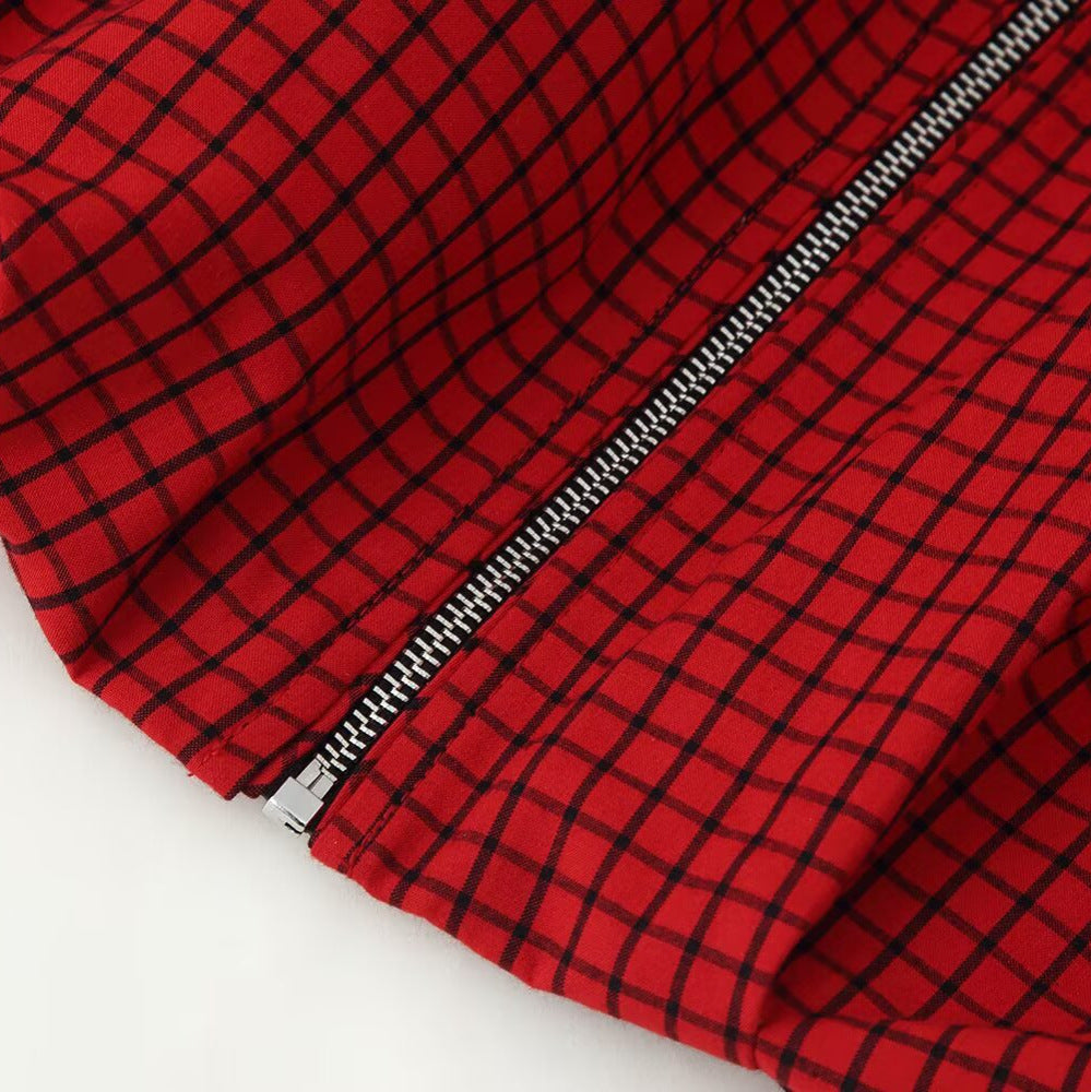 Damen Kurzblouson im Boxy‑Cut mit Stehkragen, Karo‑Print und Reißverschluss Nord Taschen