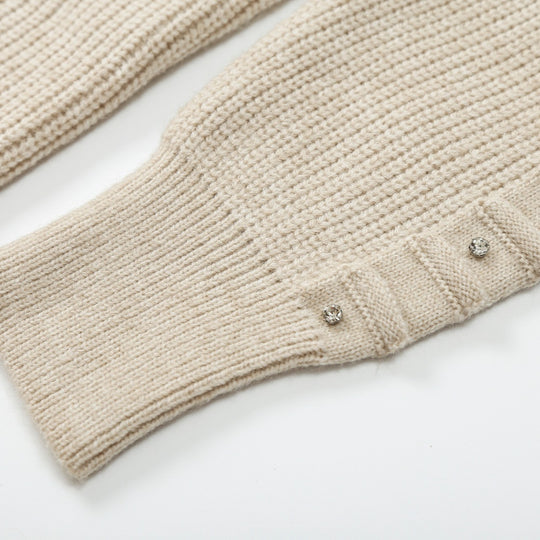 Damen Grobstrick-Cardigan mit Strassbesatz, Flechtkordel und offenem V-Ausschnitt Nord Taschen