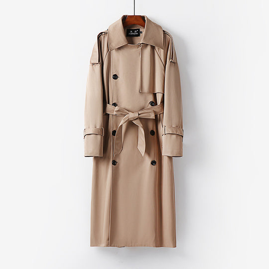 Herren Langer Doppelreihiger Trenchcoat mit Taillengürtel, Epauletten und klassischem Schalkragen Nord Taschen