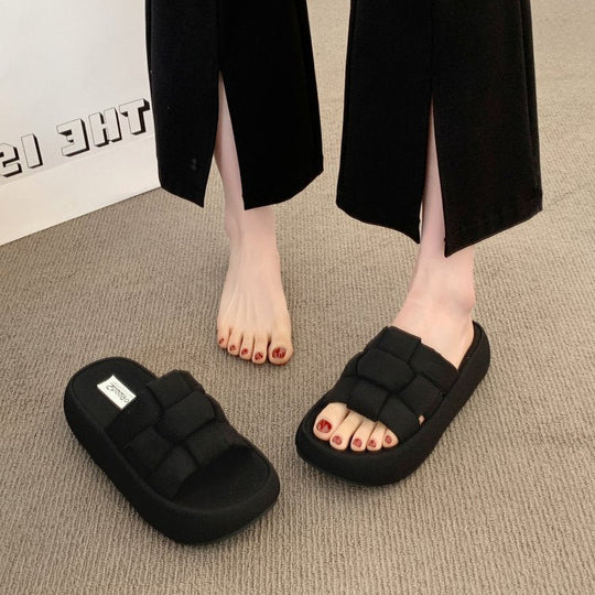 Damen bequeme Platform-Pantoletten mit gekreuzten Riemen