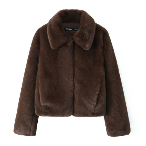 Damen Kurzjacke aus luxuriösem Kunstfell mit klassischem Hemdkragen Nord Taschen