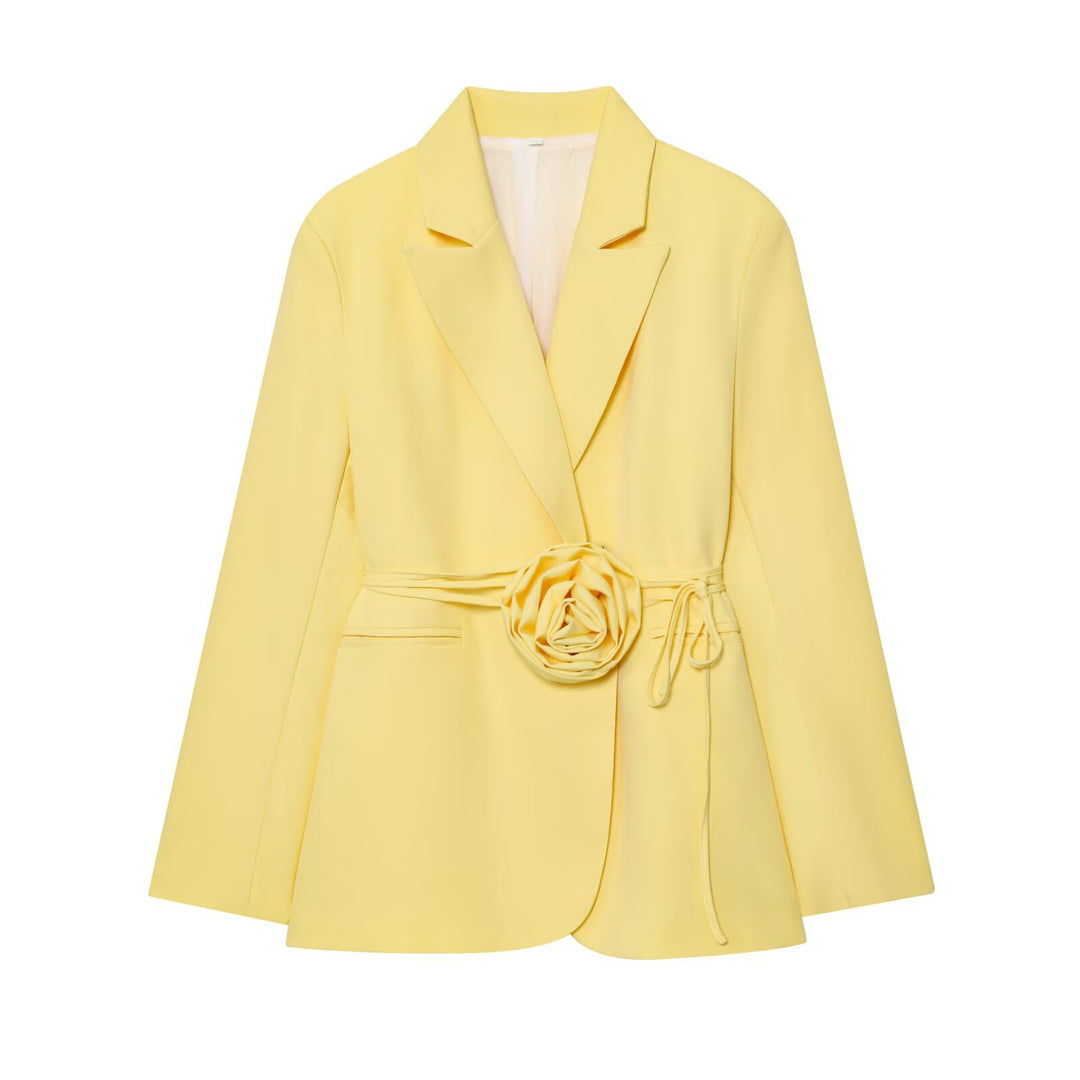Damen Taillierter Blazer mit Deko‑Rosen‑Gürtel und Reverskragen Nord Taschen