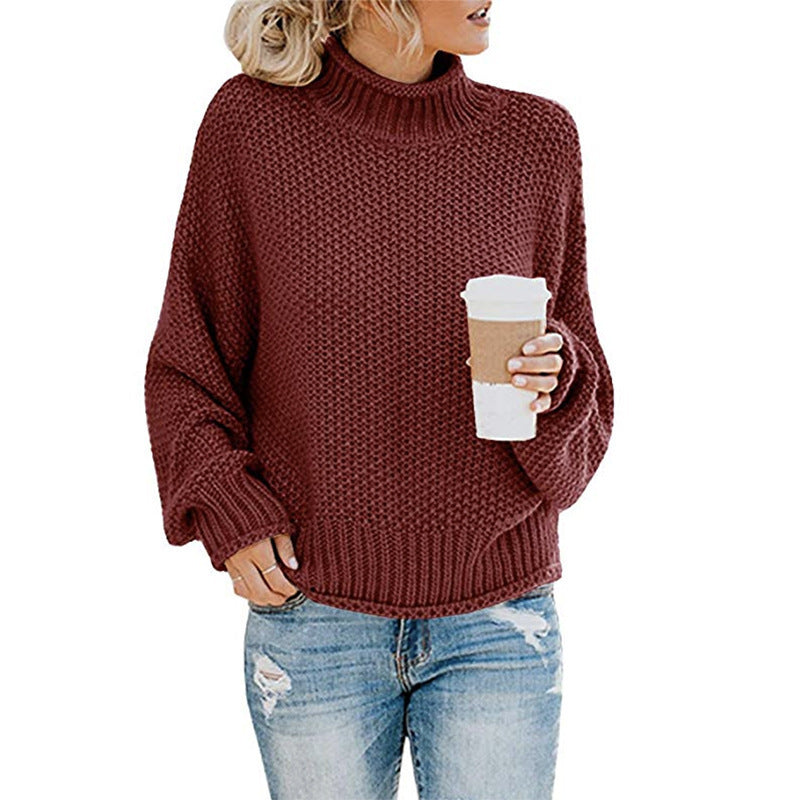 Damen Baumwoll-Strickpullover mit hohem Kragen