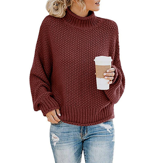 Damen Baumwoll-Strickpullover mit hohem Kragen