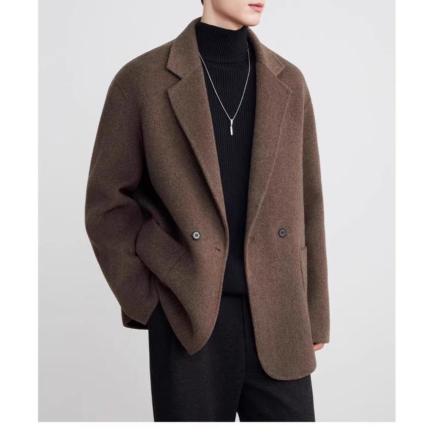 Herren Oversize Doppelknopf-Wollmix-Kurzmantel mit aufgesetzten Taschen Nord Taschen