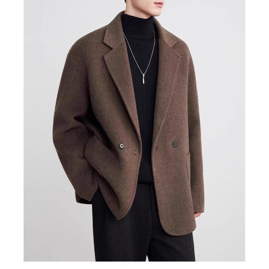 Herren Oversize Doppelknopf-Wollmix-Kurzmantel mit aufgesetzten Taschen Nord Taschen