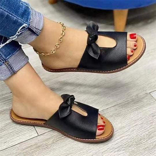 Damen  elegante flache Pantoletten mit Schleifenriemen und gepolsterter Decksohle Nord Taschen
