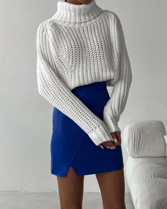 Damen Oversized Grobstrick-Pullover mit Rollkragen und weitem Schnitt Nord Taschen