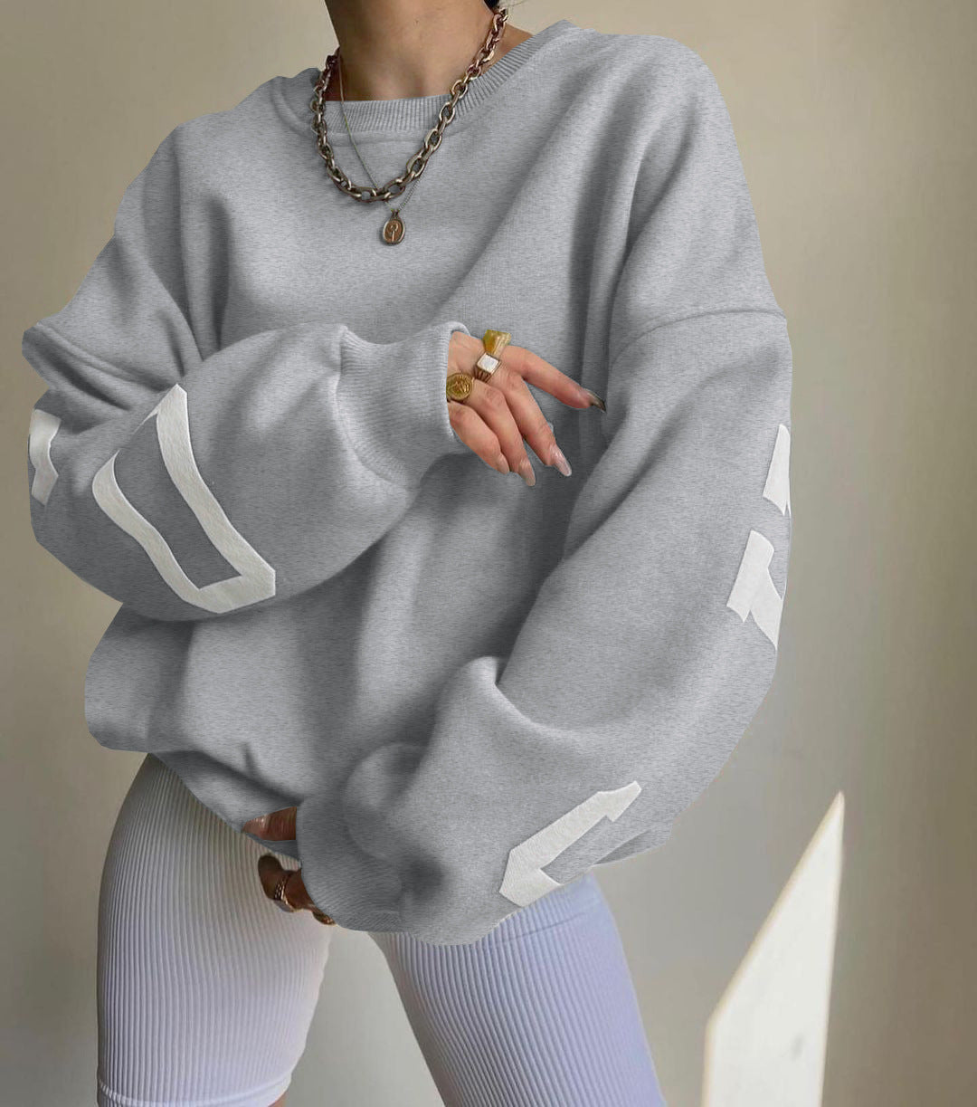 Damen Oversized Sweatshirt mit Blockprint-Ärmeln und weitem Drop-Shoulder-Schnitt Nord Taschen