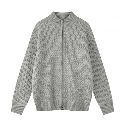 Unisex Boxy-Strickjacke mit Zopfmuster, Stehkragen und Zwei-Wege-Reißverschluss Nord Taschen