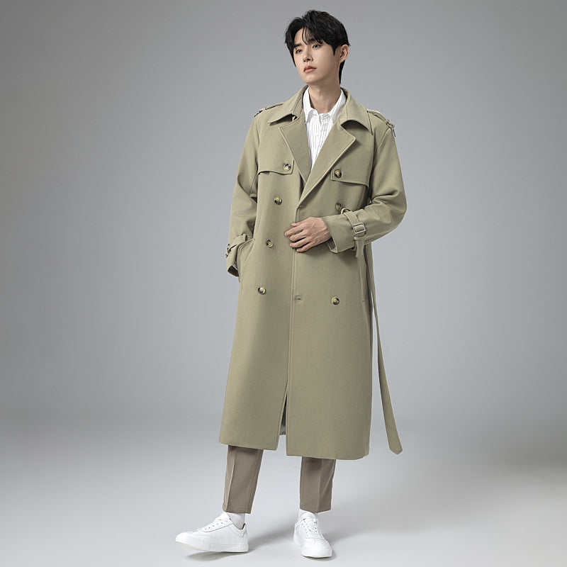 Herren Moderner Maxilanger Doppelreihiger Trenchcoat mit klassischem Revers und verstellbaren Manschetten Nord Taschen