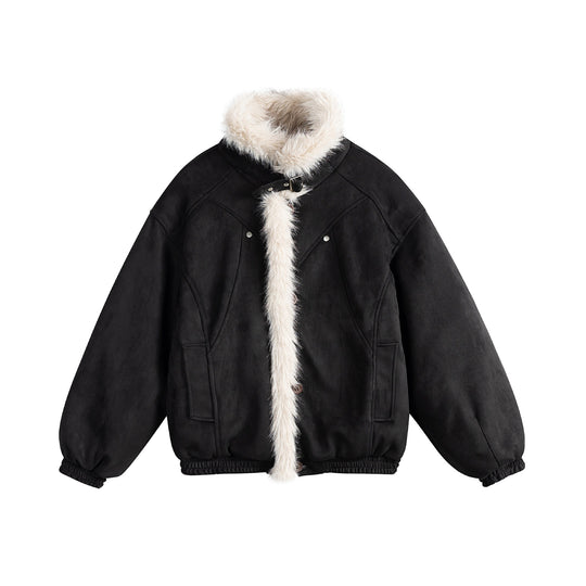 Damen Kurz geschnittene Velours‑Imitat Bomberjacke mit Teddybesatz und verstellbarem Halsriemen Nord Taschen