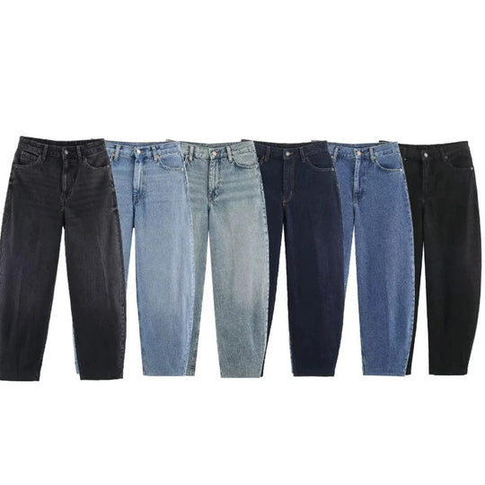 Damen Hochtaillierte Baggy-Jeans mit weitem Bein und klassischer Taschenlösung Nord Taschen