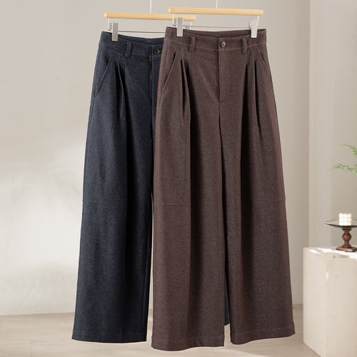 Damen Weite Faltenhose mit hoher Taille und Cropped-Schnitt Nord Taschen