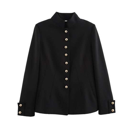 Damen Taillierte Stehkragenjacke mit goldfarbenen Zierknöpfen und formgebenden Teilungsnähten Nord Taschen