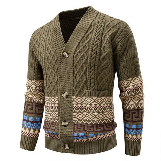 Herren Strickcardigan mit Zopfmuster, Jacquard-Bündchen und Knopfverschluss Nord Taschen
