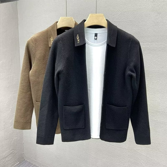 Herren Strukturierte Strick-Übergangsjacke mit Hemdkragen und aufgesetzten Taschen Nord Taschen