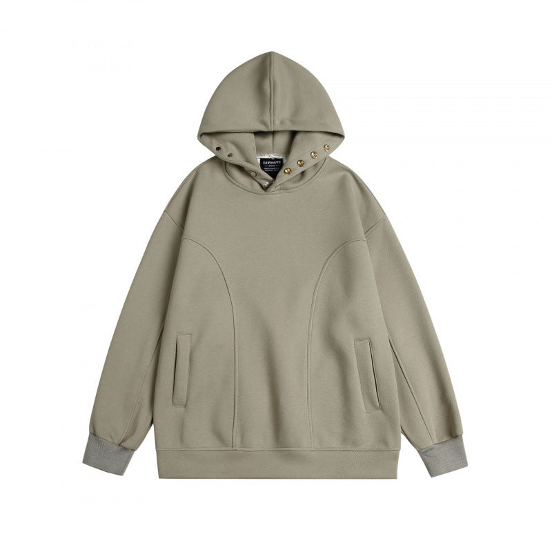 Unisex Oversize-Kapuzenpullover aus melierter Baumwollmischung mit Nietenbesatz und Teilungsnähten Nord Taschen