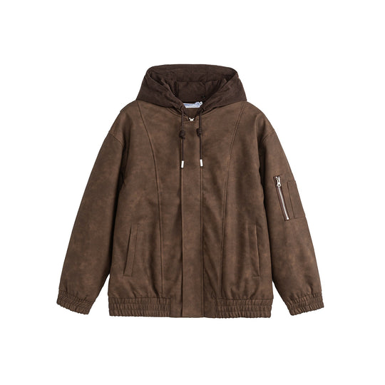 Unisex Boxy-wattierte Kapuzen‑Bomberjacke mit Veloursoptik, Cordkragen und Ärmel‑Zip Nord Taschen