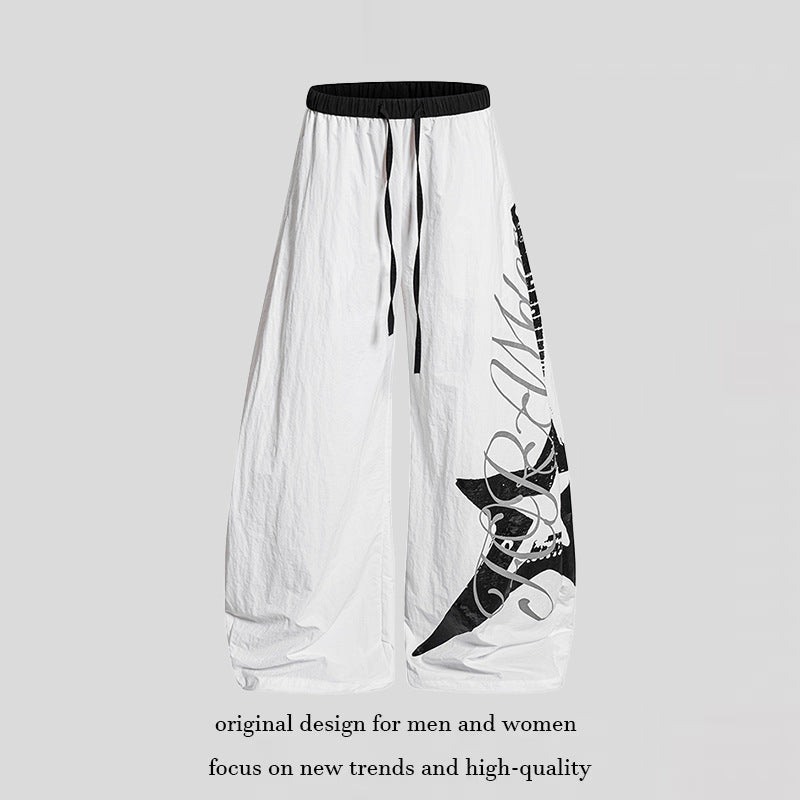 Damen Weite Palazzo-Hose mit Tunnelzugbund und großflächigem Statement-Print Nord Taschen