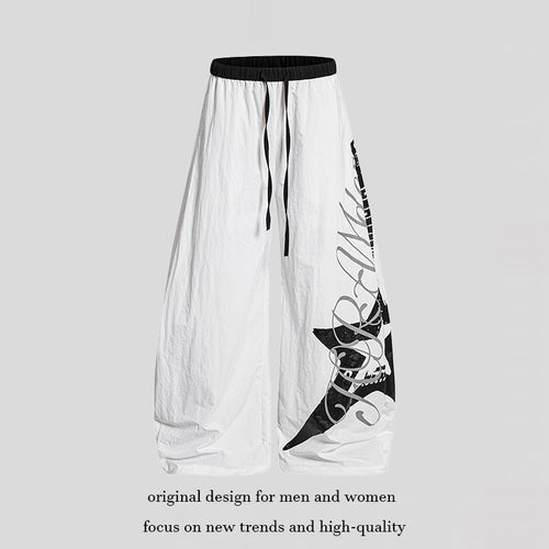 Damen Weite Palazzo-Hose mit Tunnelzugbund und großflächigem Statement-Print Nord Taschen