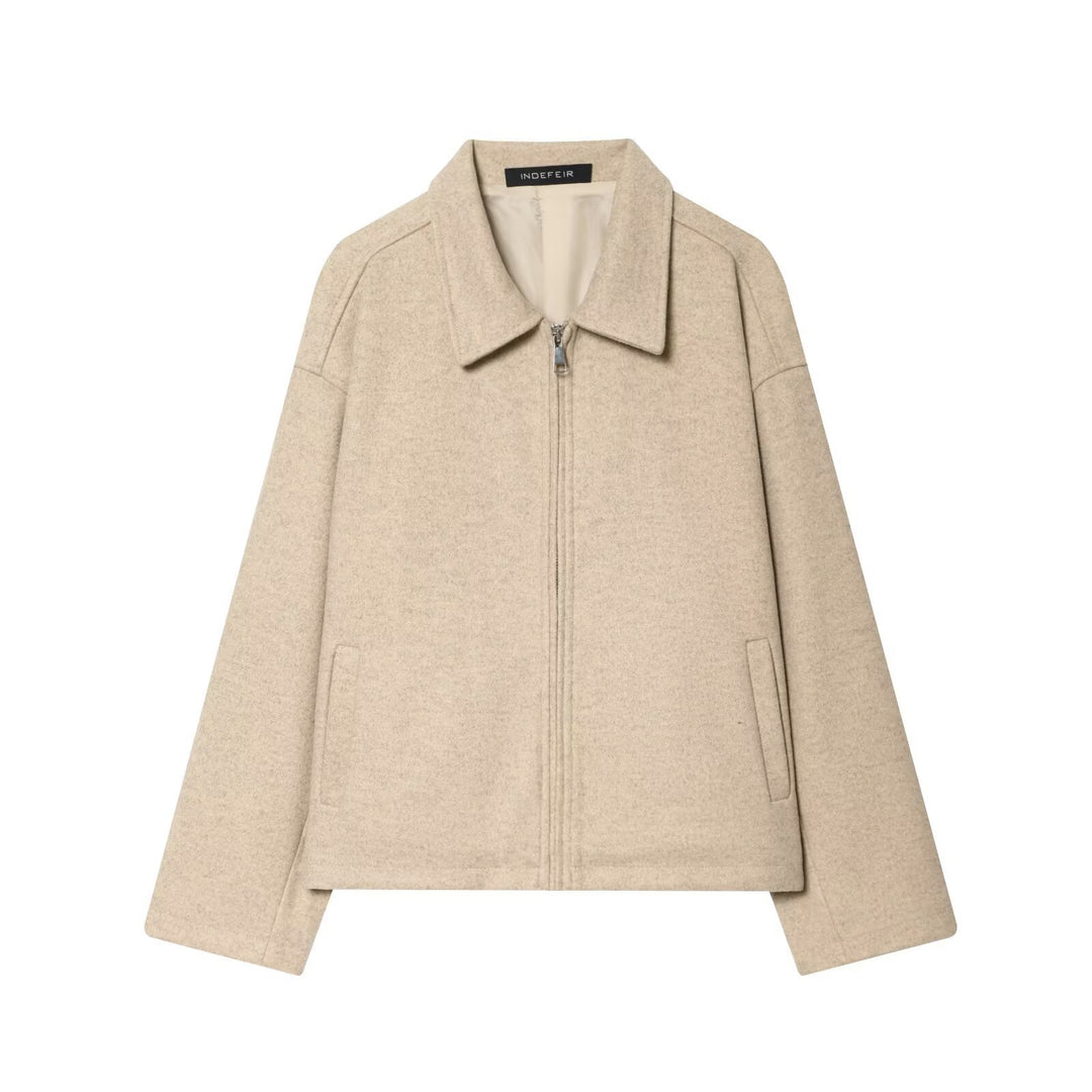 Damen Boxy Wollmix-Blousonjacke mit Reißverschluss und Hemdkragen Nord Taschen