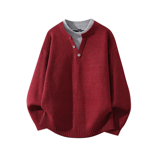 Damen Oversize-Strickpullover mit Henley‑Halbknopfkragen und geripptem Saum Nord Taschen