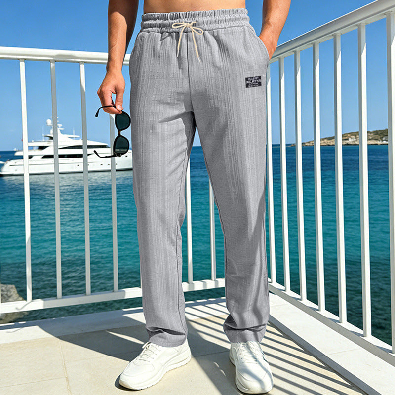 Herren Leichte Relax-Loungehose aus Strukturjersey mit Tunnelzug und geradem Bein Nord Taschen
