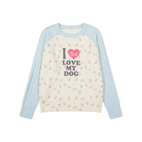 Damen Gestrickter Raglanpullover mit Herz‑Hundemotiv, Rippärmeln und Allover-Print Nord Taschen