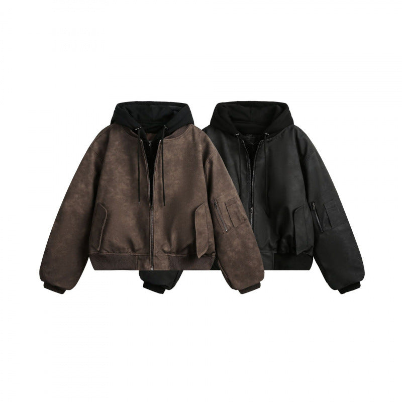 [Herren] Kurz geschnittene Bomberjacke im Vintage‑Velourslook mit integrierter Kapuze, funktionaler Ärmeltasche und gerippten Bündchen Nord Taschen