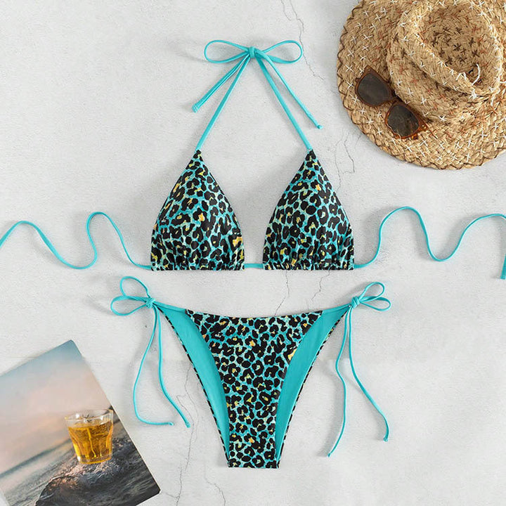 Damen Triangel-Bikini-Set mit verstellbaren BindNord Taschenändern und animalischem Design