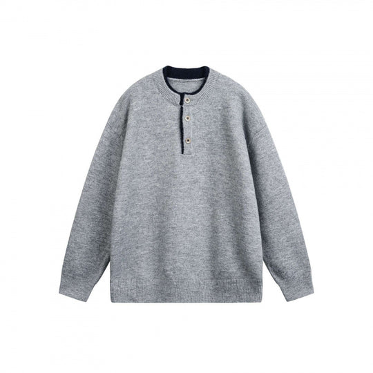 Unisex Grobgestrickter Henley-Pullover mit halber Knopfleiste und geripptem Ausschnitt Nord Taschen