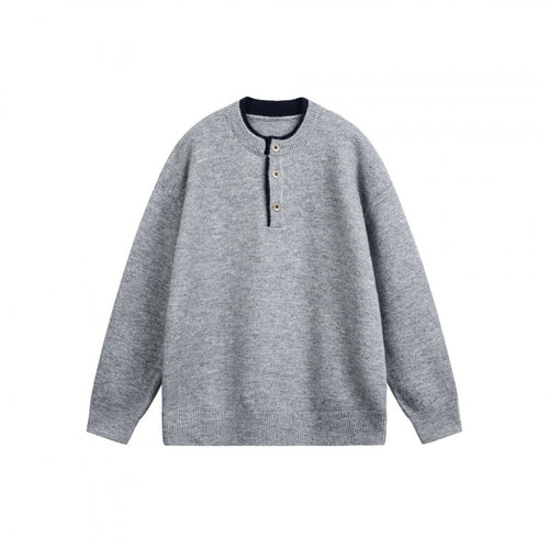 Unisex Grobgestrickter Henley-Pullover mit halber Knopfleiste und geripptem Ausschnitt Nord Taschen