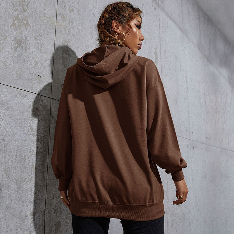 Damen Oversize-Kapuzenpullover mit Kängurutasche und Schmetterling-Stickerei Nord Taschen