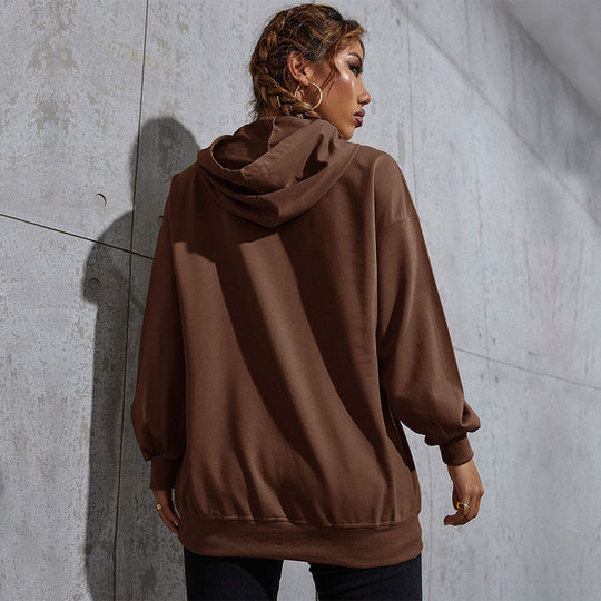 Damen Oversize-Kapuzenpullover mit Kängurutasche und Schmetterling-Stickerei Nord Taschen