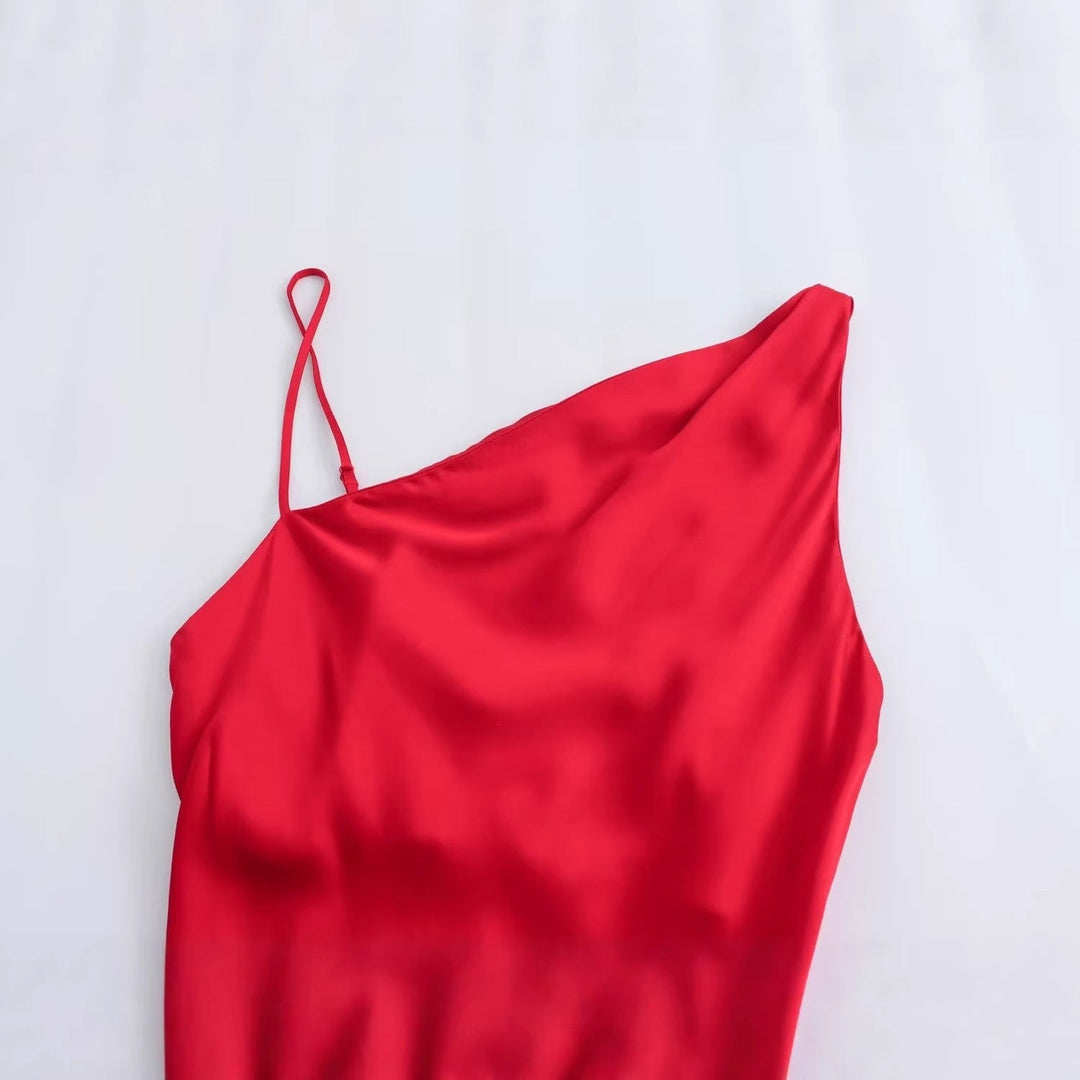 Damen elegantes Spaghetti-Trägerkleid mit fließendem Schnitt und verführerischer Drapierung Nord Taschen