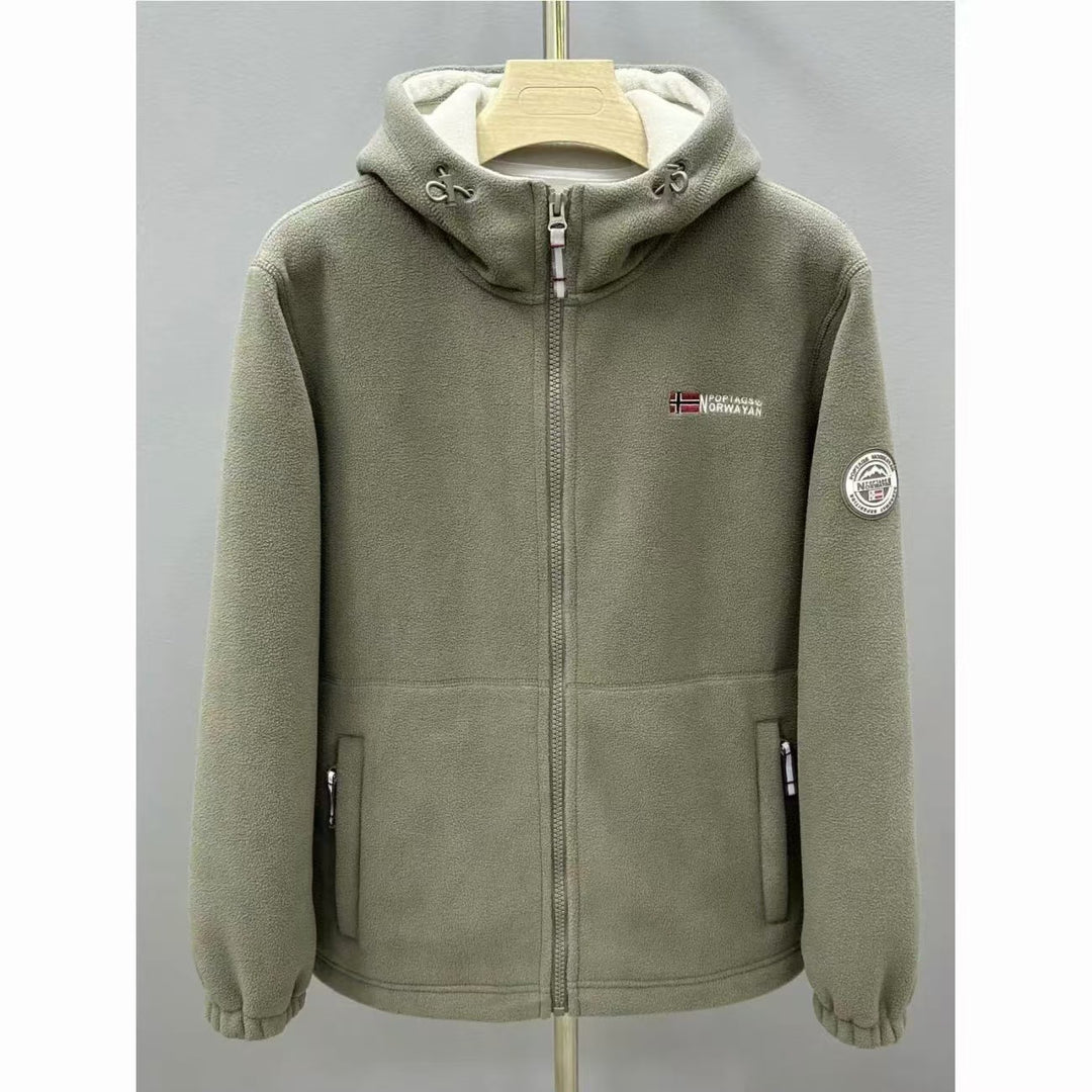 Herren Warme Fleece-Kapuzenjacke mit Sherpa-Futter, Windschutz & Reißverschlusstaschen Nord Taschen