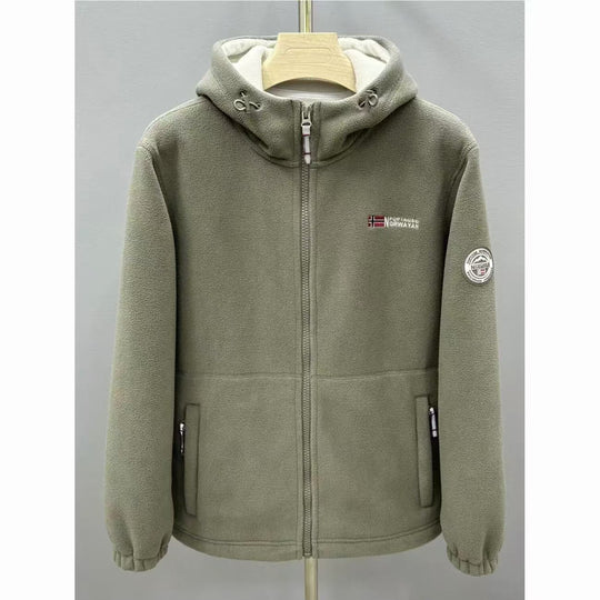 Herren Warme Fleece-Kapuzenjacke mit Sherpa-Futter, Windschutz & Reißverschlusstaschen Nord Taschen